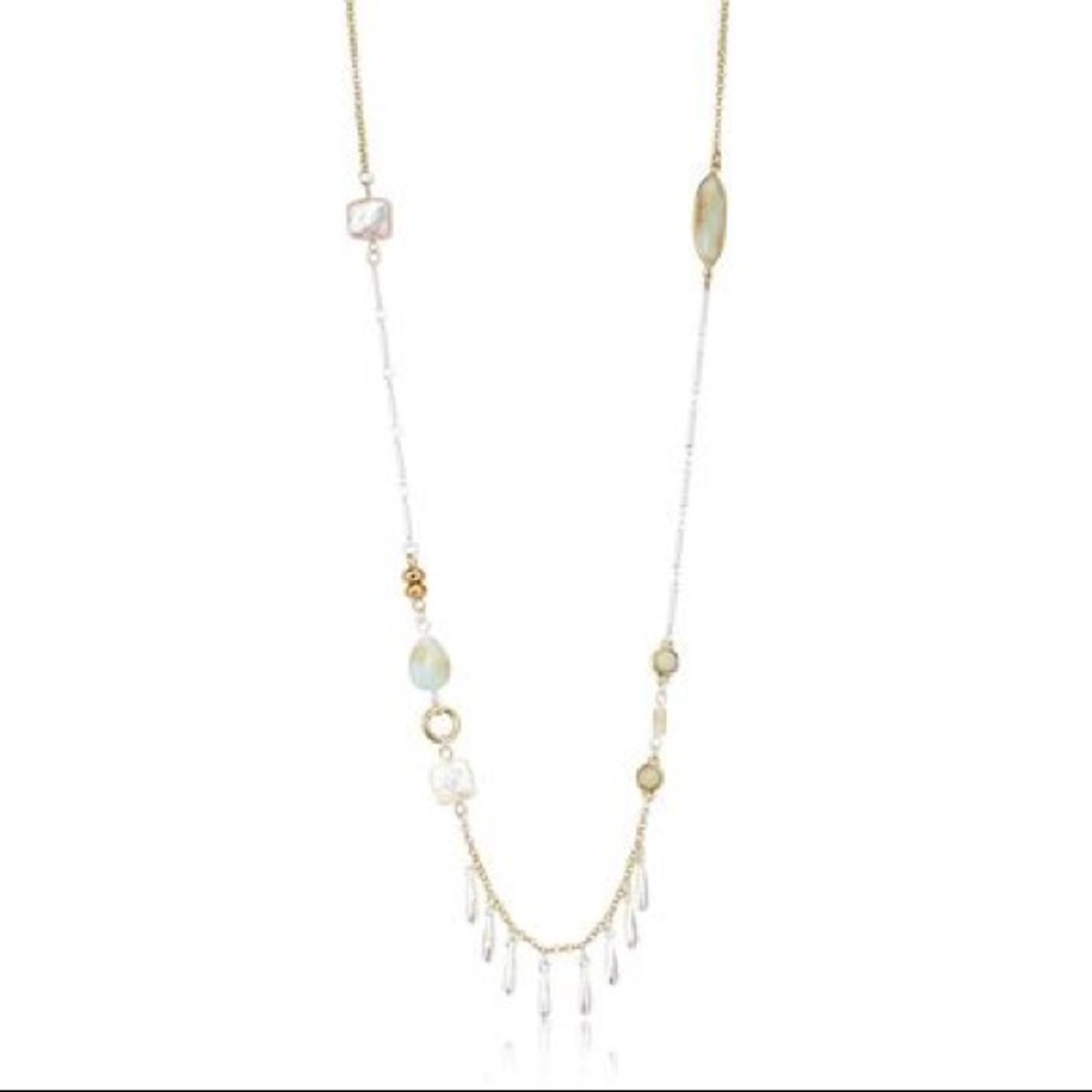 LUCKY BRAND Mother of Pearl & Amazonite Dyed Jade Two-Tone Necklace NWT - Picture 8 of 8